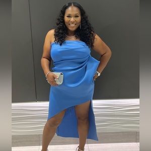 ASOS DESIGN bandeau tuck pencil midi dress in blue